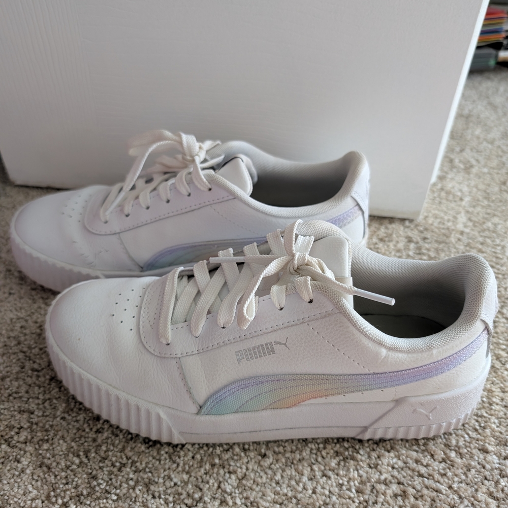 White Sneakers with Iridescent Detail